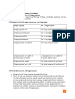 Grade 10 Section: Cell Structure and Organisation 1. Identify The Characteristics of Living Organisms