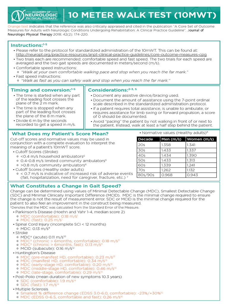 10 Meter Walk Test Protocol Guide | PDF | Walking | Physical Therapy
