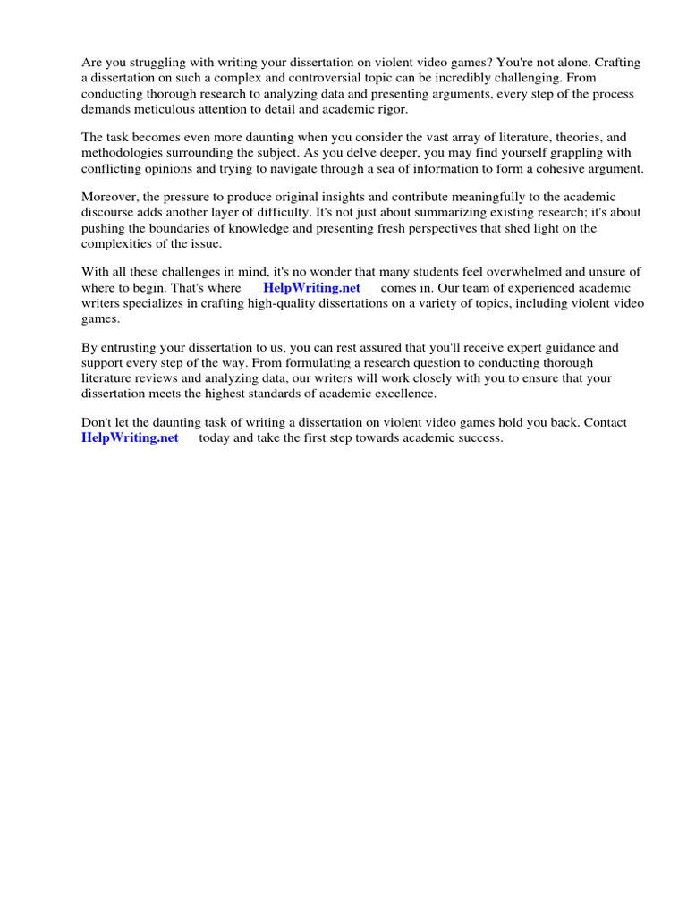 Dissertation Help on Violent Video Games | PDF | Video Games | Violence