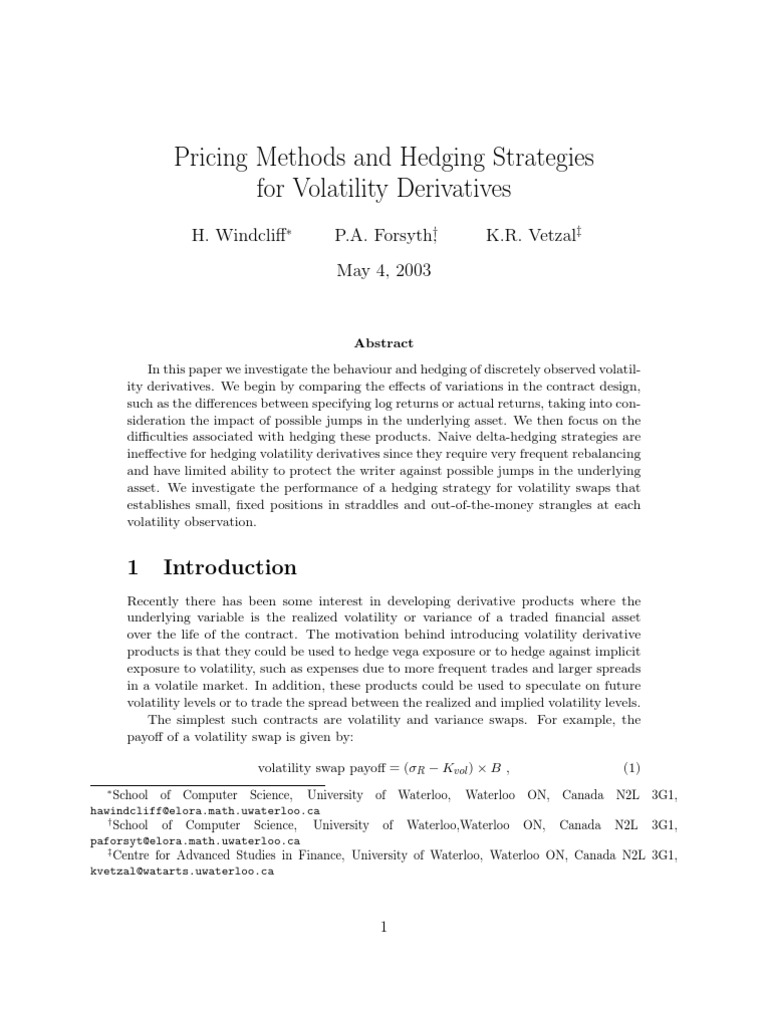 Pricing Methods and Hedging Strategies For Volatility Derivatives | PDF ...