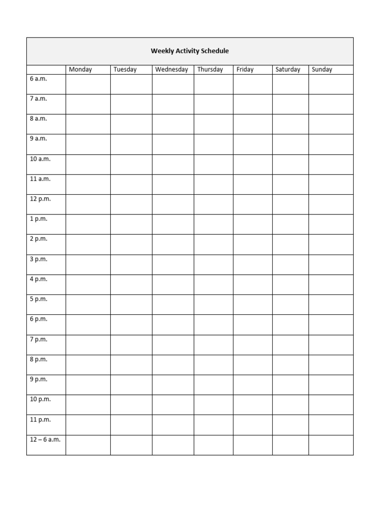 Weekly Activity Schedule Template | PDF