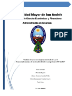 Universidad Mayor de San Andrés: Facultad de Ciencias Económicas y Financieras Administración de Empresas