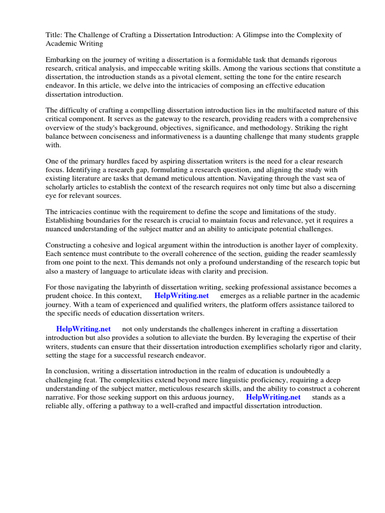 Education Dissertation Introduction Example | PDF | Essays | Thesis