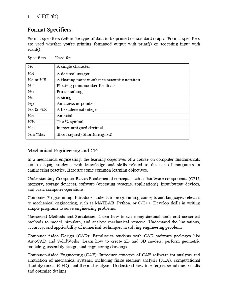 Format Specifiers in Mechanical Engineering | PDF | Engineering ...