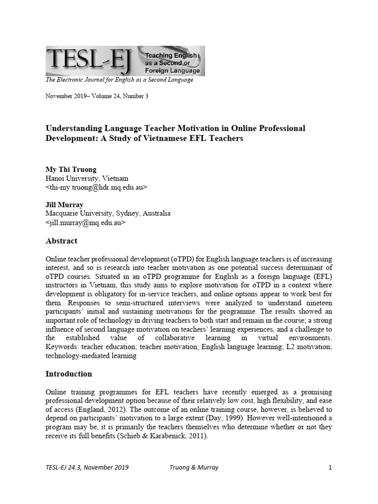 Understanding Language Teacher Motivation In Online Professional