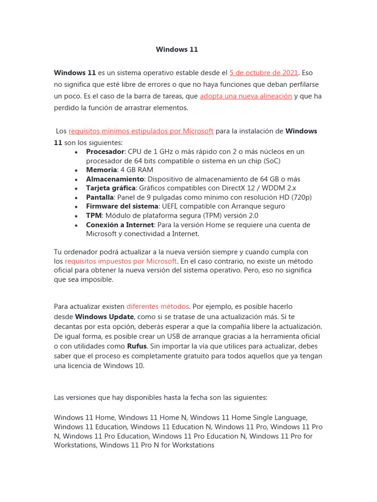 Requisitos y actualización de Windows 11 | PDF | Juegos y actividades ...
