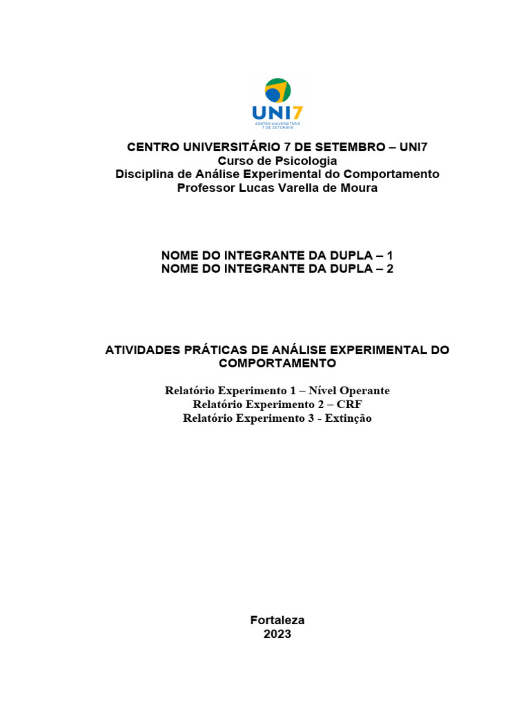 Relatório de Experimentos com Sniffy | PDF | Comportamento | Extinção