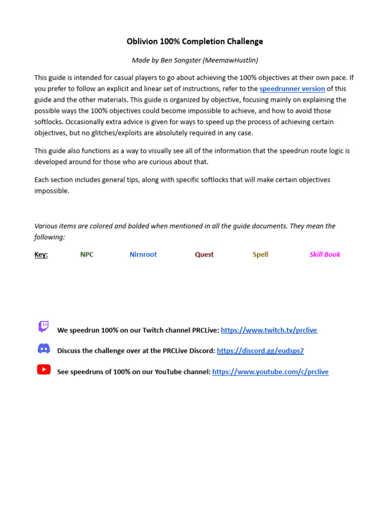 Oblivion 100% Completion Guide | PDF