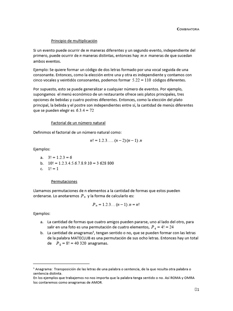 Combinatoria: Principios y Problemas | PDF | Permutación | Combinatoria