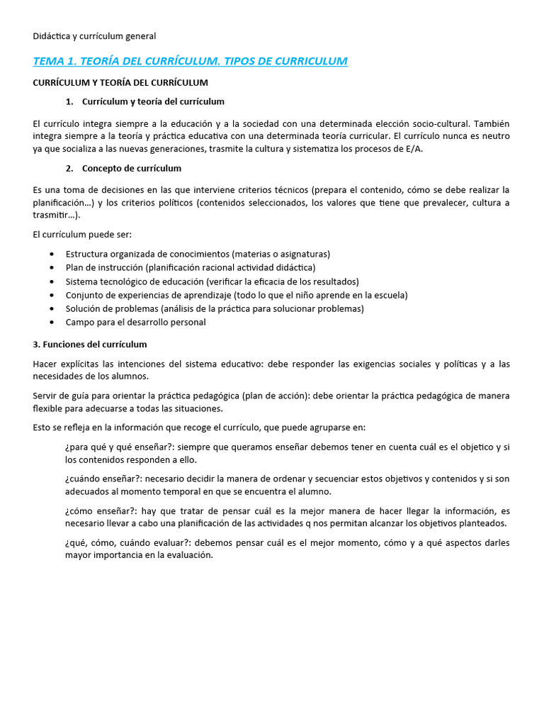 Teoría y Tipos de Currículum Educativo | PDF | Plan de estudios ...