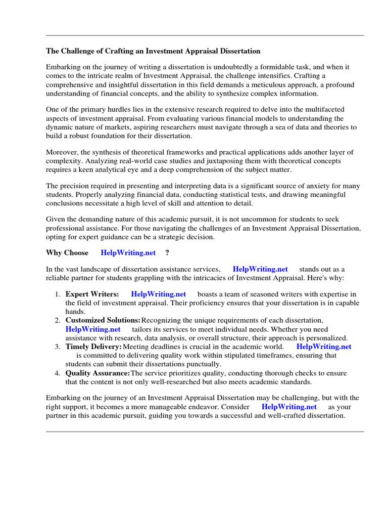 Investment Appraisal Dissertation PDF Net Present Value Capital