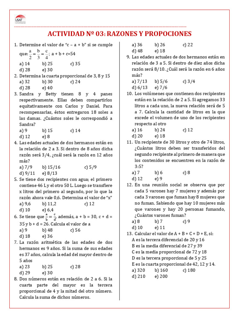 Ejercicios de Razones y Proporciones | PDF | Métodos y materiales de ...