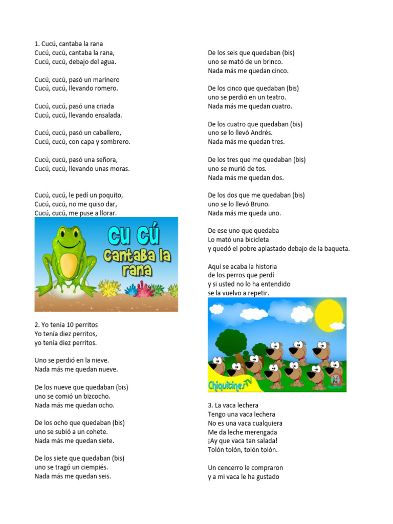 10 Canciones Infantiles Letra e Imagen | PDF