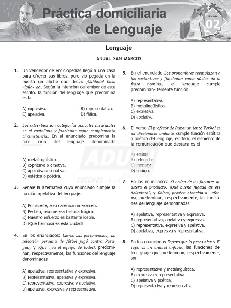 Funciones del Lenguaje en Ejercicios | PDF | Sintaxis | Lingüística
