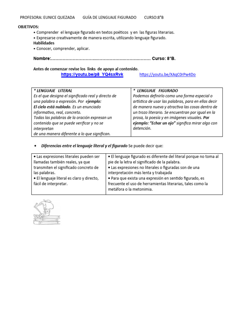 Guía de Lenguaje Figurativo para 8°B | PDF | Artes del Lenguaje y ...