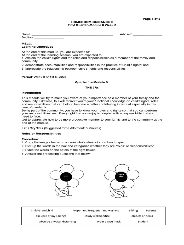 Page 1 of 5 homeroom guidance 9 first quarter module 3 week 3 pdf