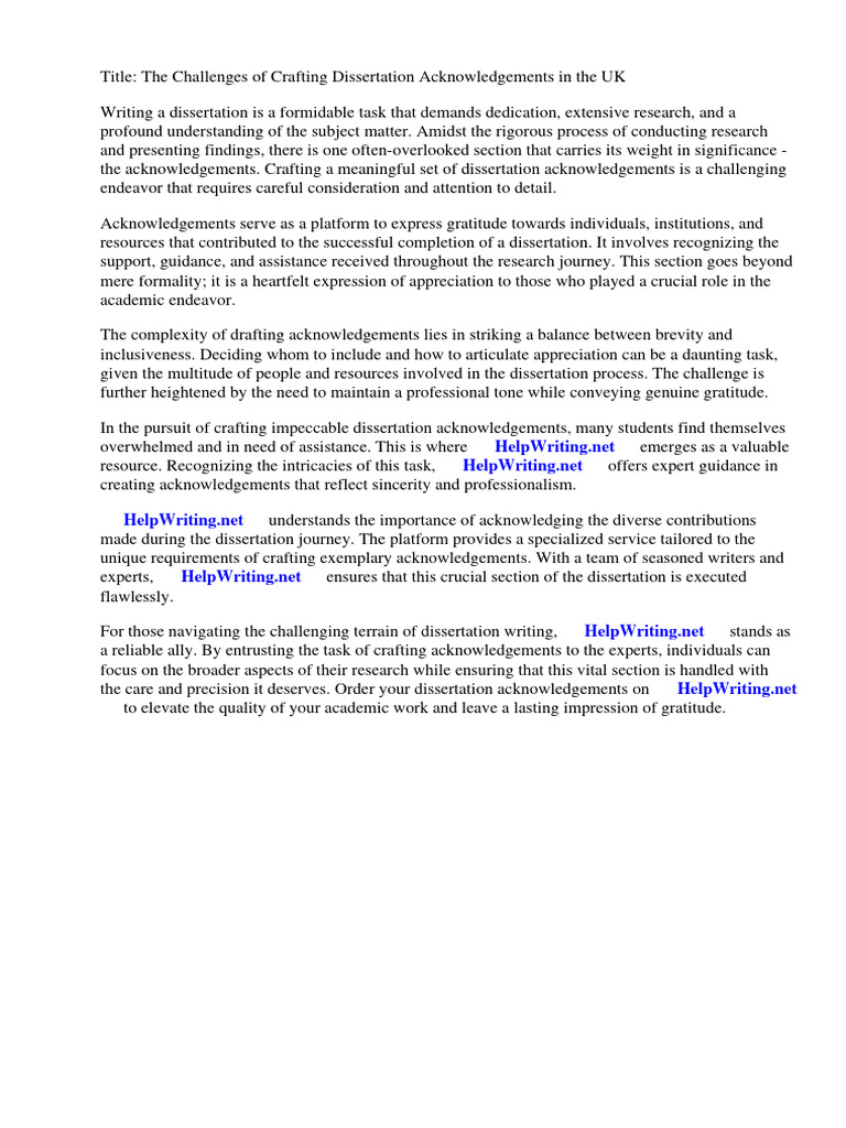 Example Dissertation Acknowledgements Uk | Download Free PDF | Thesis ...