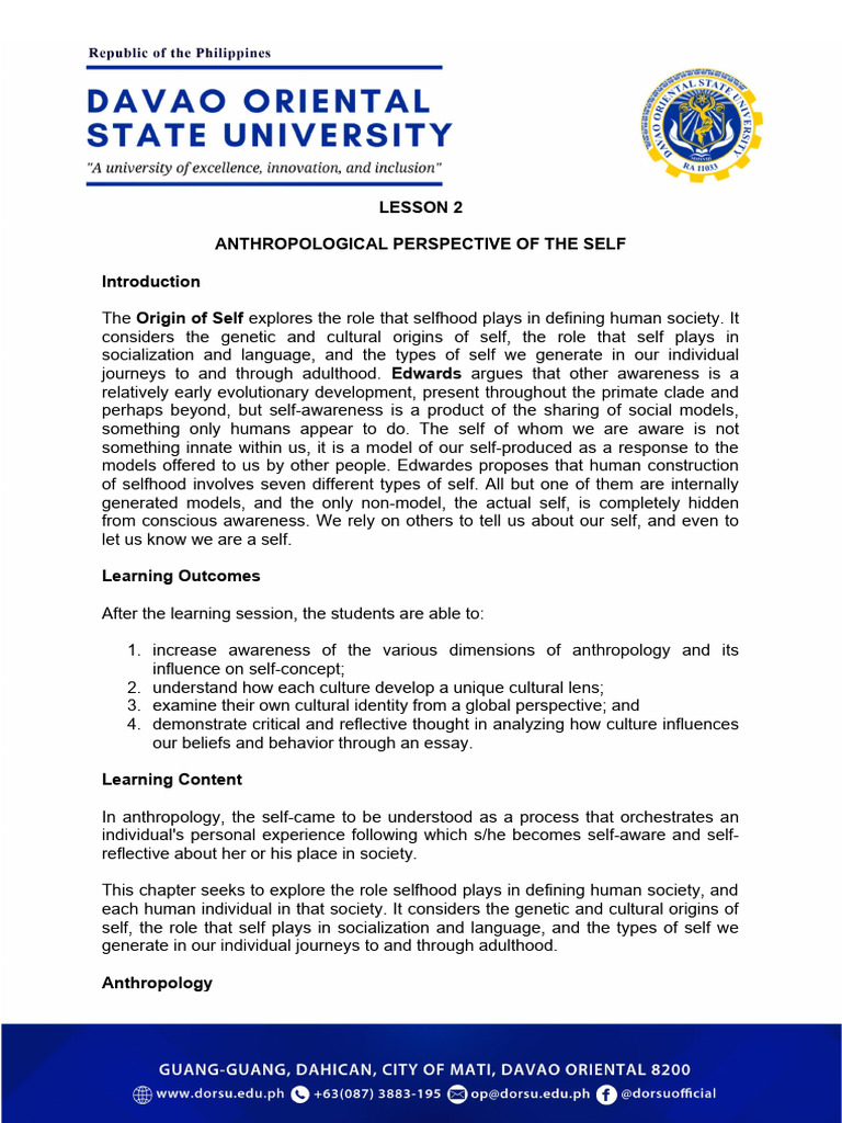 Anthropological Perspective of The Self 1 | PDF | Identity (Social ...