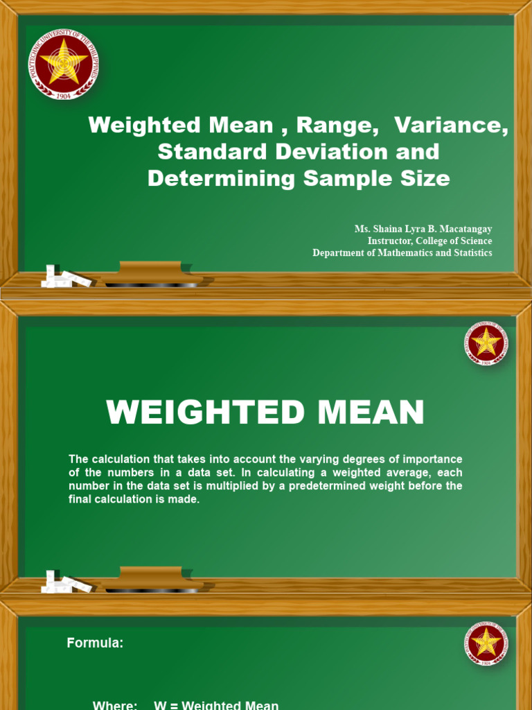 Mmw weighted mean range variance sd and slovin pdf weighted