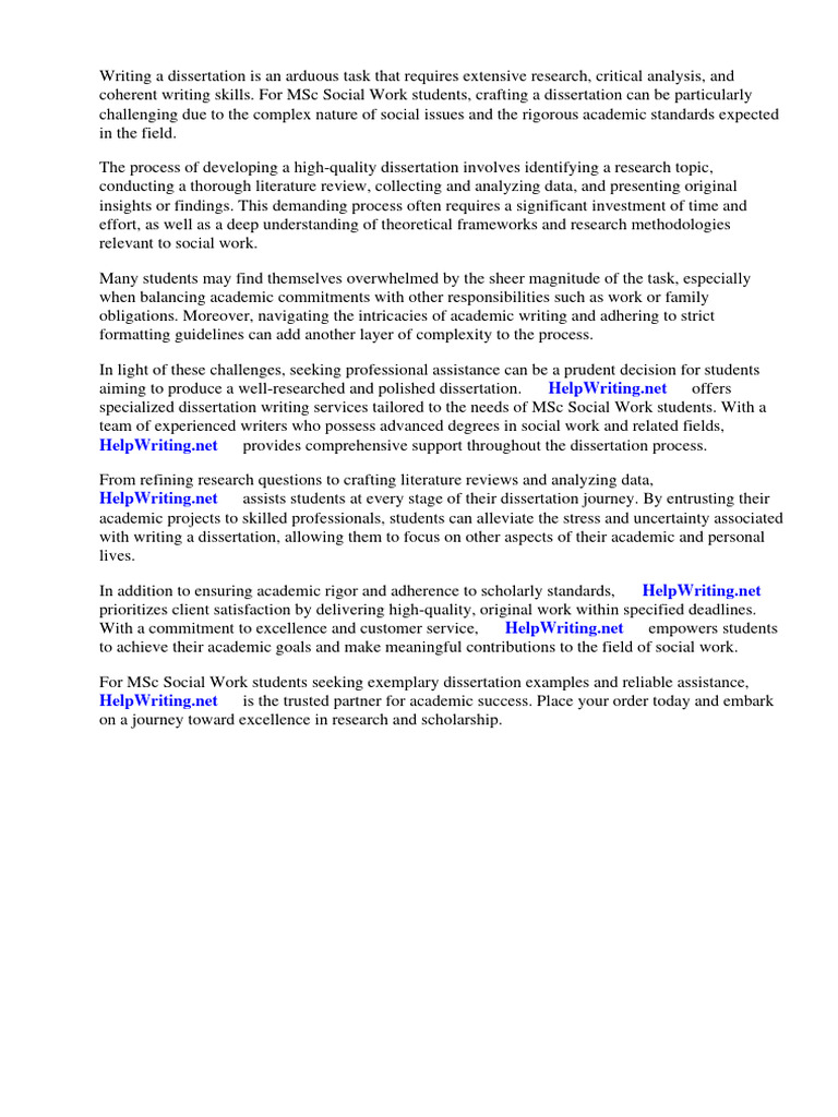 MSC Social Work Dissertation Examples PDF Social Work Thesis