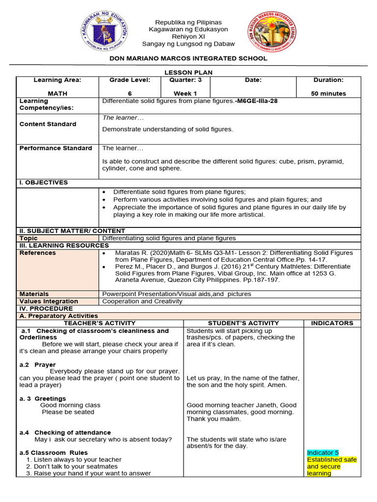 Solid vs Plane Figures Lesson Plan | PDF | Length | Shape