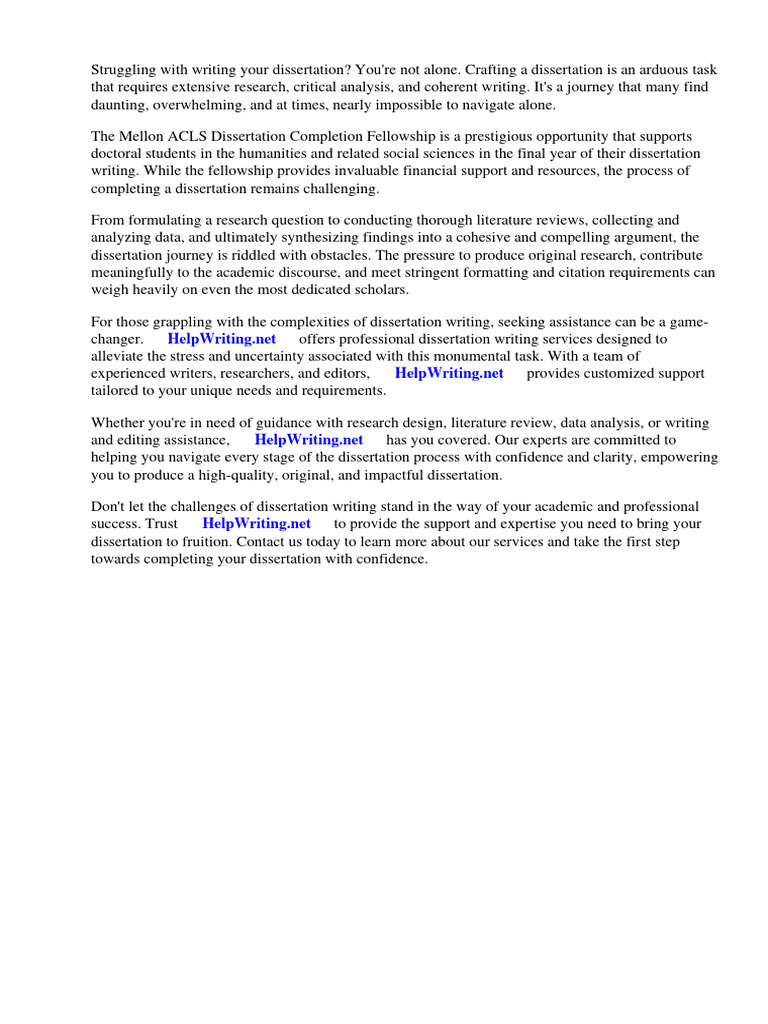 Mellon Acls Dissertation Completion Fellowship Wiki PDF Doctor Of