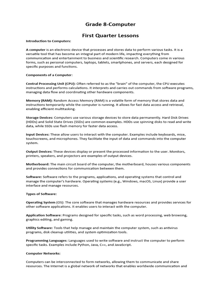 Grade 8-Computer | PDF | Computer Data Storage | Computer Hardware