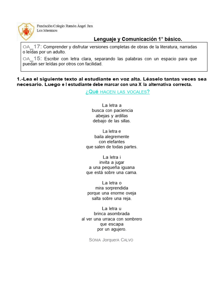 Actividades de Vocales para 1° Básico | PDF | Artes del Lenguaje y ...