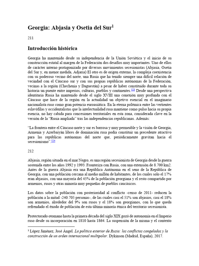 Georgia Abjasia Osetia PDF Georgia pa s Pol tica Mundial