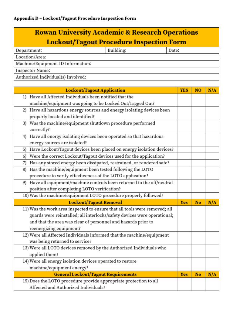 Lockout/Tagout Inspection Form Guide | PDF | Safety | Occupational ...