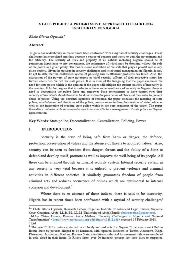 State Police - A Progressive Approach To Tackling | PDF | Police | Nigeria