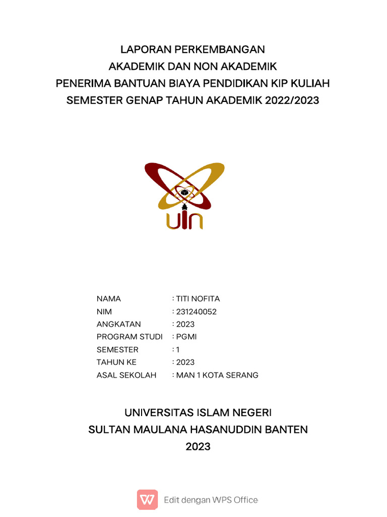 Laporan Perkembangan Titi Nofita KIP 2023 | PDF | Karier & Perkembangan