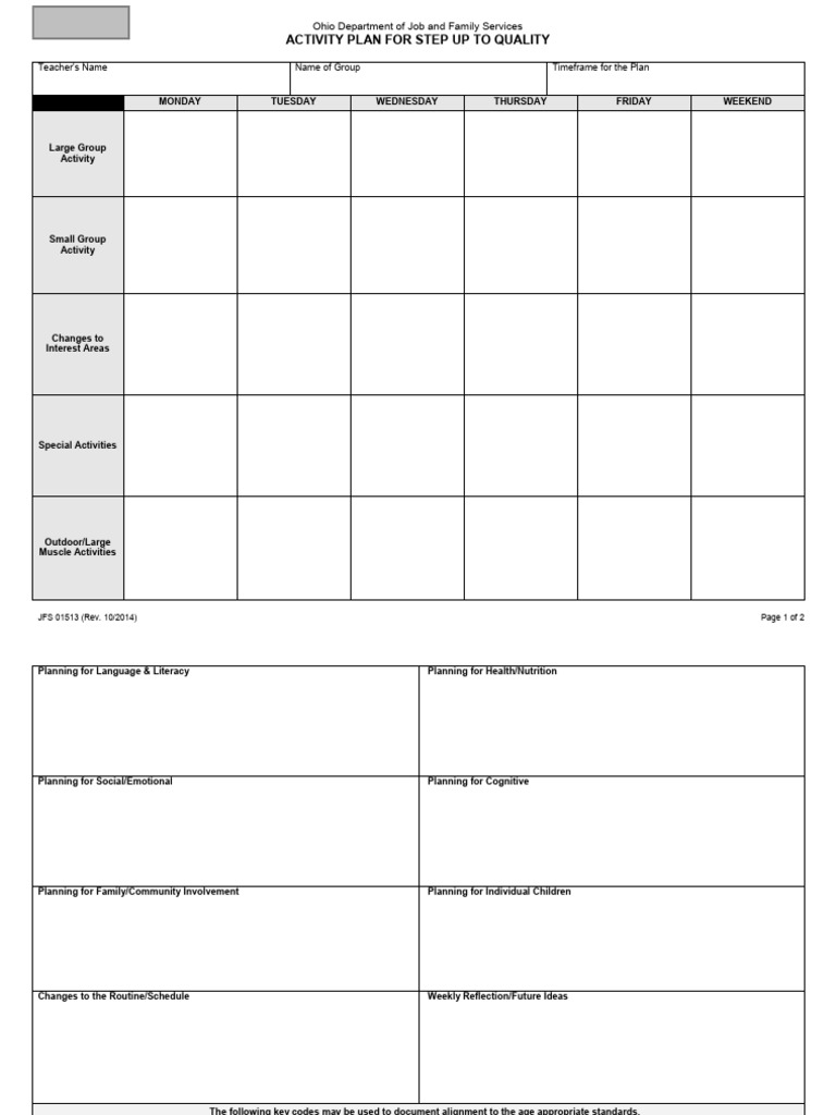 Activity Plan For Step Up To Quality: Monday Tuesday Wednesday Thursday ...