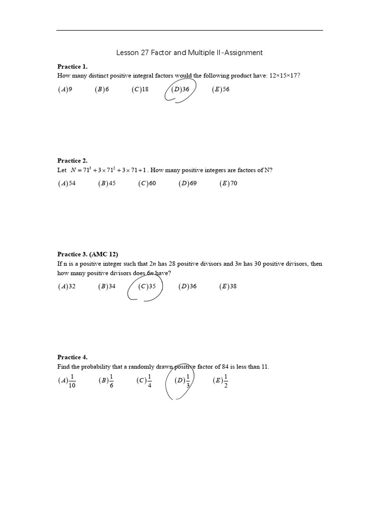 Lesson 27 Factor and Multiple II-Assignment | PDF | Discrete ...