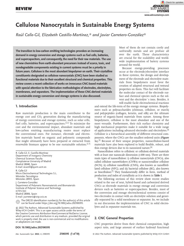 Cellulose Nanocrystals In Sustainable Energy Systems PDF 