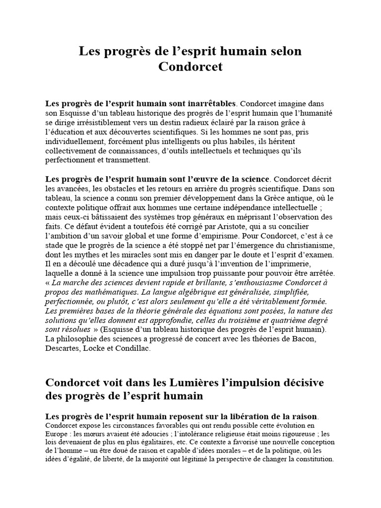 Progrès de l'esprit humain selon Condorcet | PDF | Science | Physique