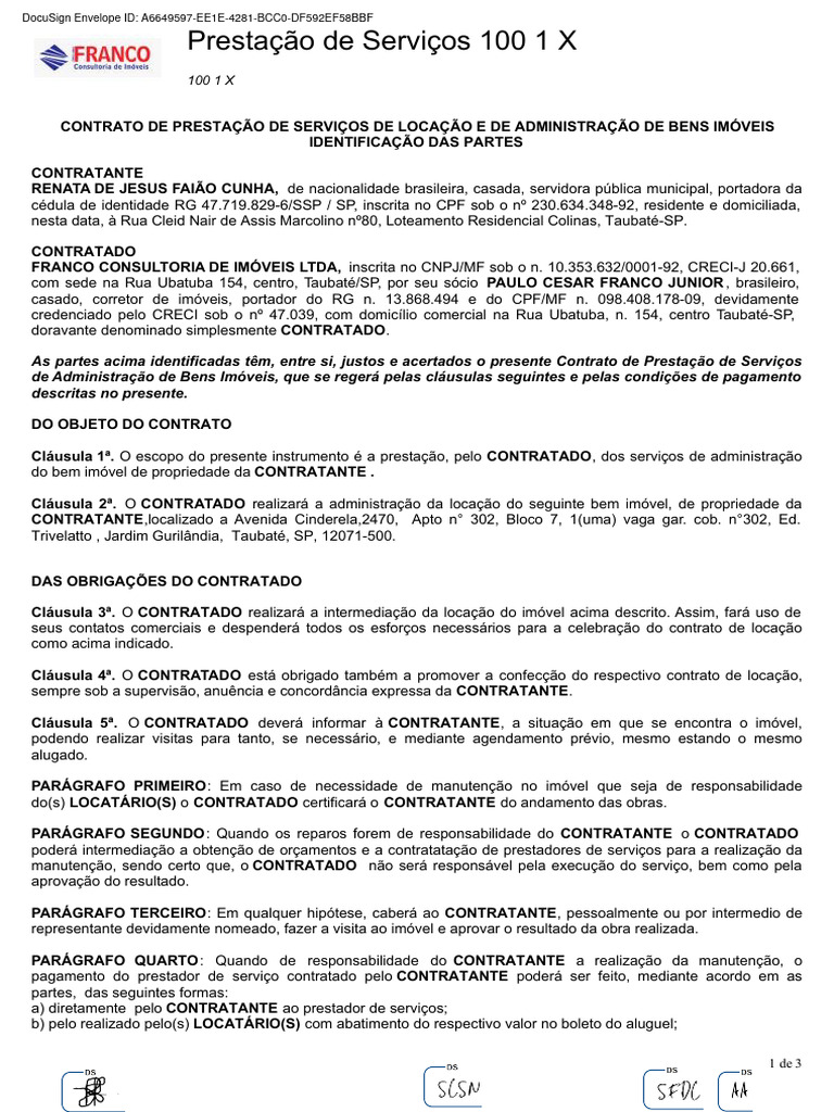 Contrato de presta o de servi o 100 1 x 8 ing ap3171 pdf aluguel
