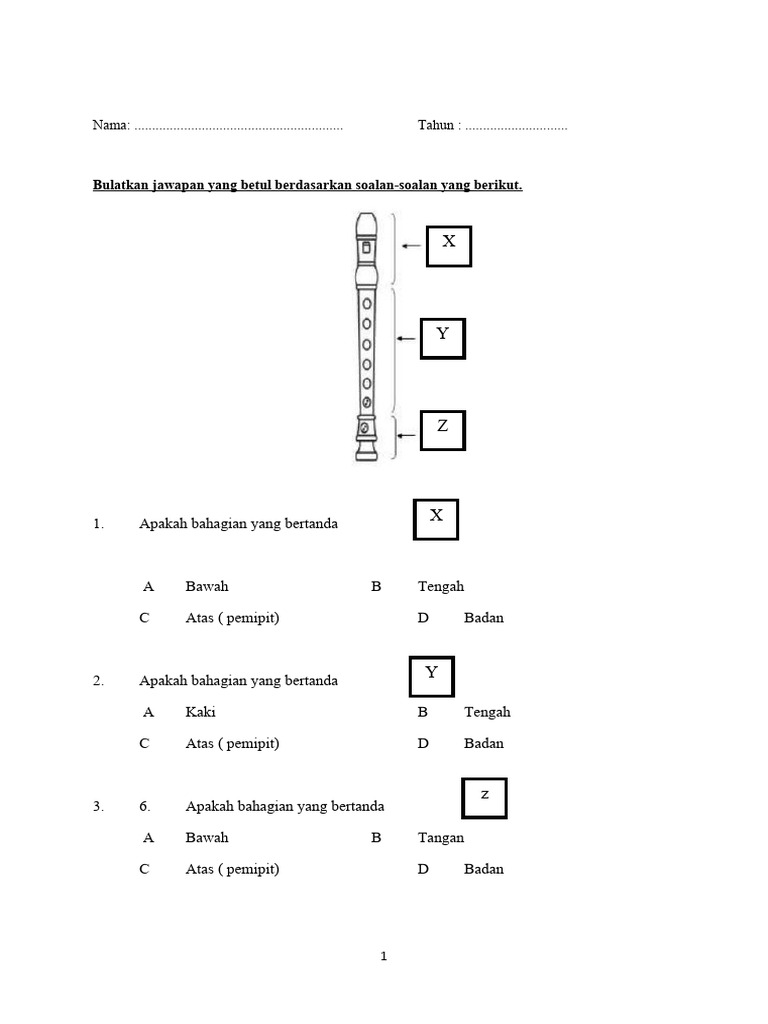Soalan Ujian Muzik dan Postur Rekoder | PDF
