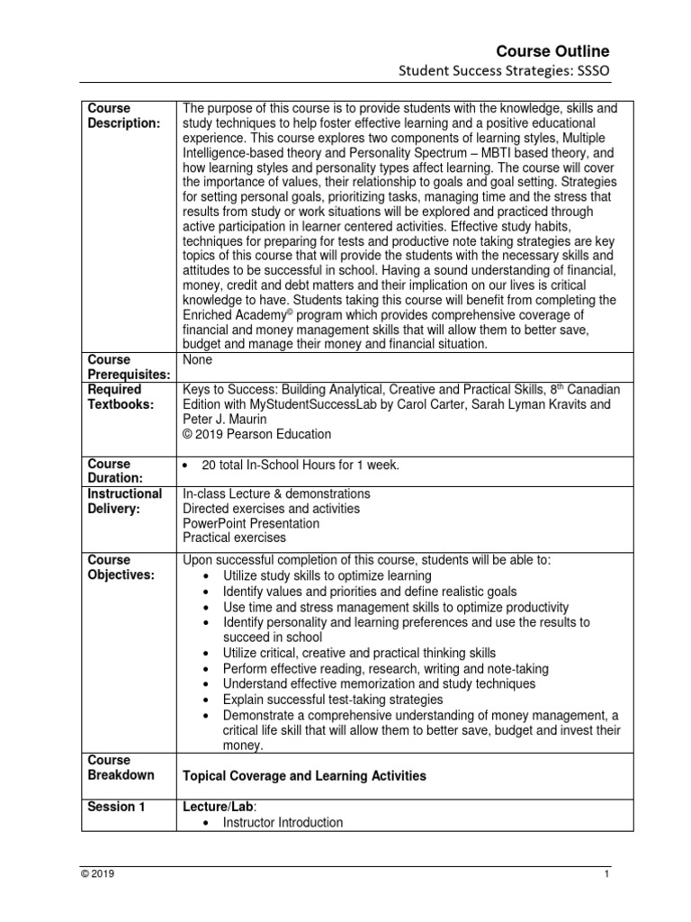 SSSO V6 0 Course Outline 2019 0823 PDF Learning Lecture