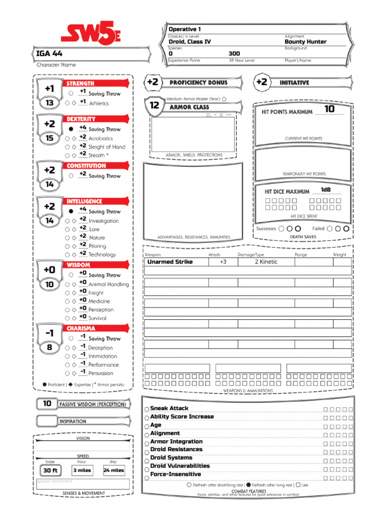 Print Character Sheet - SW5E | PDF