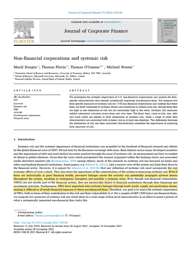 Dungey jcf2022 | PDF | Systemic Risk | Financial Contagion