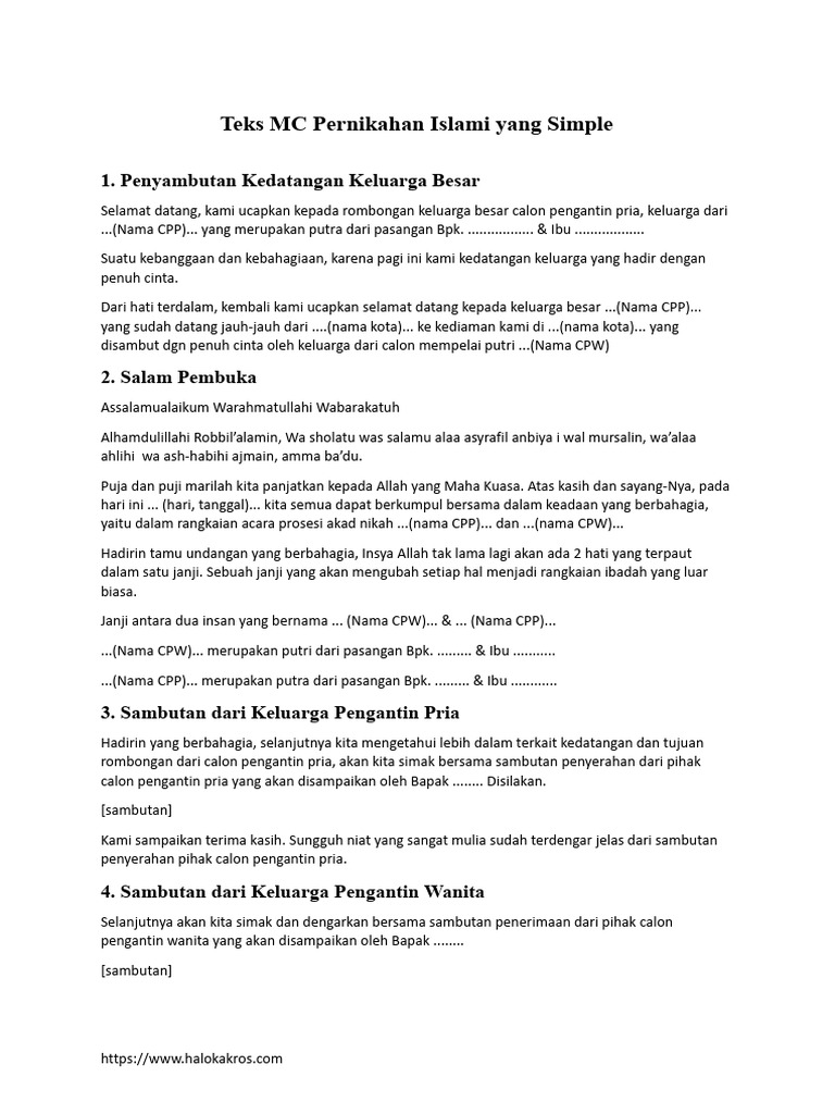 Teks MC Pernikahan Islami Yang Simple | PDF