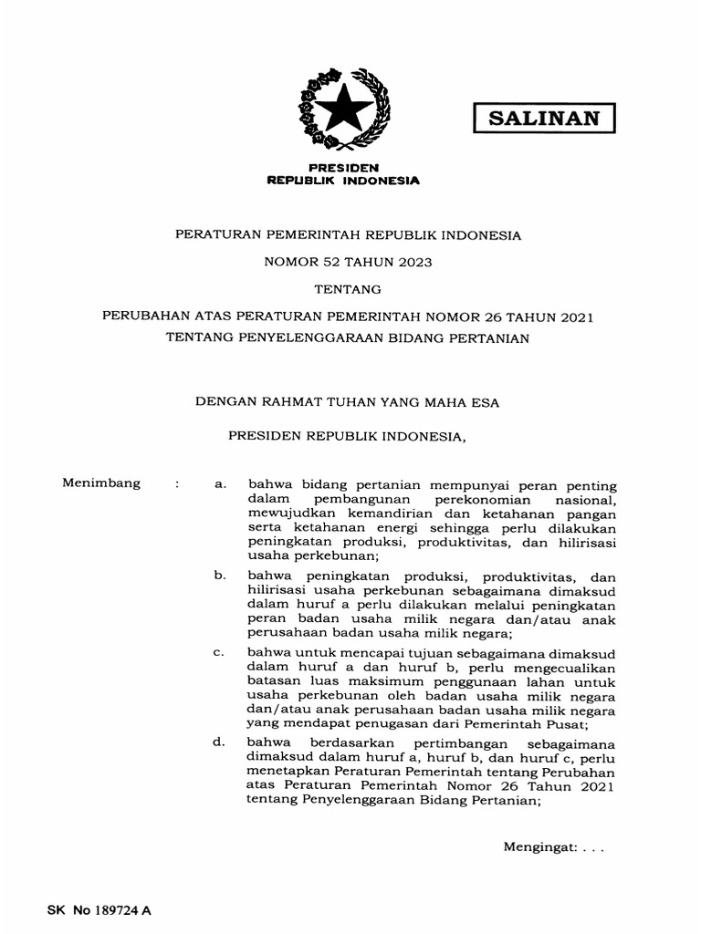 Pp Nomor 52 Tahun 2023 Pdf