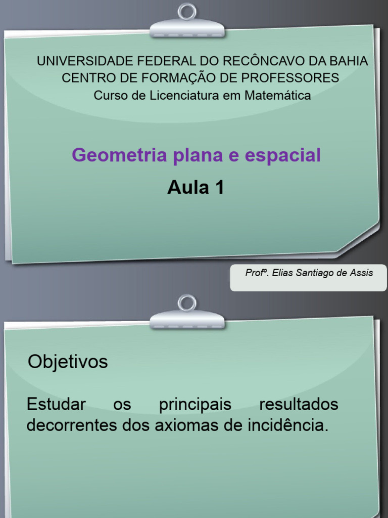 Axiomas de Incidência: Aula 1 | PDF | Linha (Geometria) | Axioma