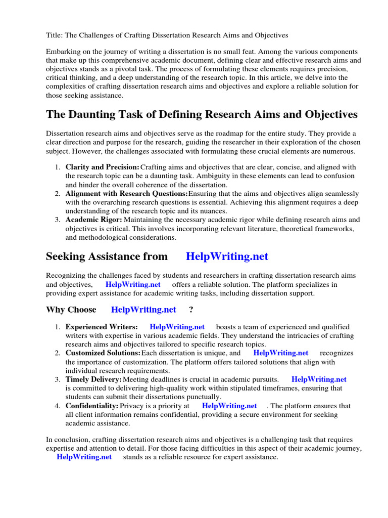 Dissertation Research Aims and Objectives PDF Thesis Goal