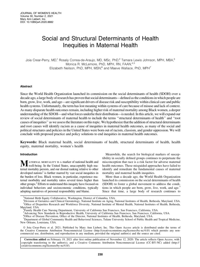 Social and Structural Determinants of Health | PDF | Maternal Death ...