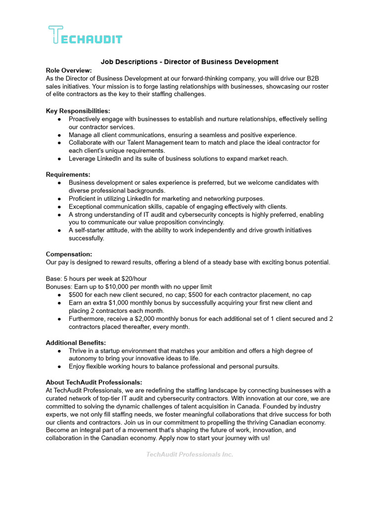 Job Description Business Development PDF Employment Business