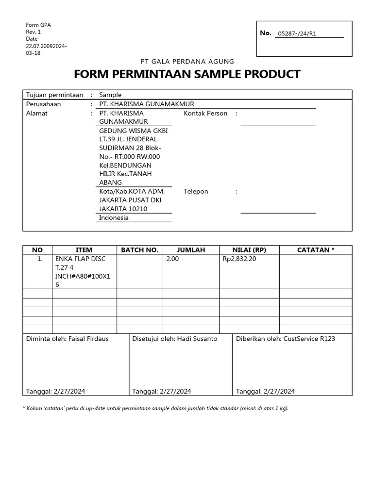 Case gala form permintaan sample product 3 5 2024 1 52 27 pm pdf