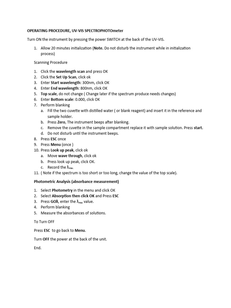OPERATING PROCEDURE PH Meter and UV VIS PDF UltravioletVisible