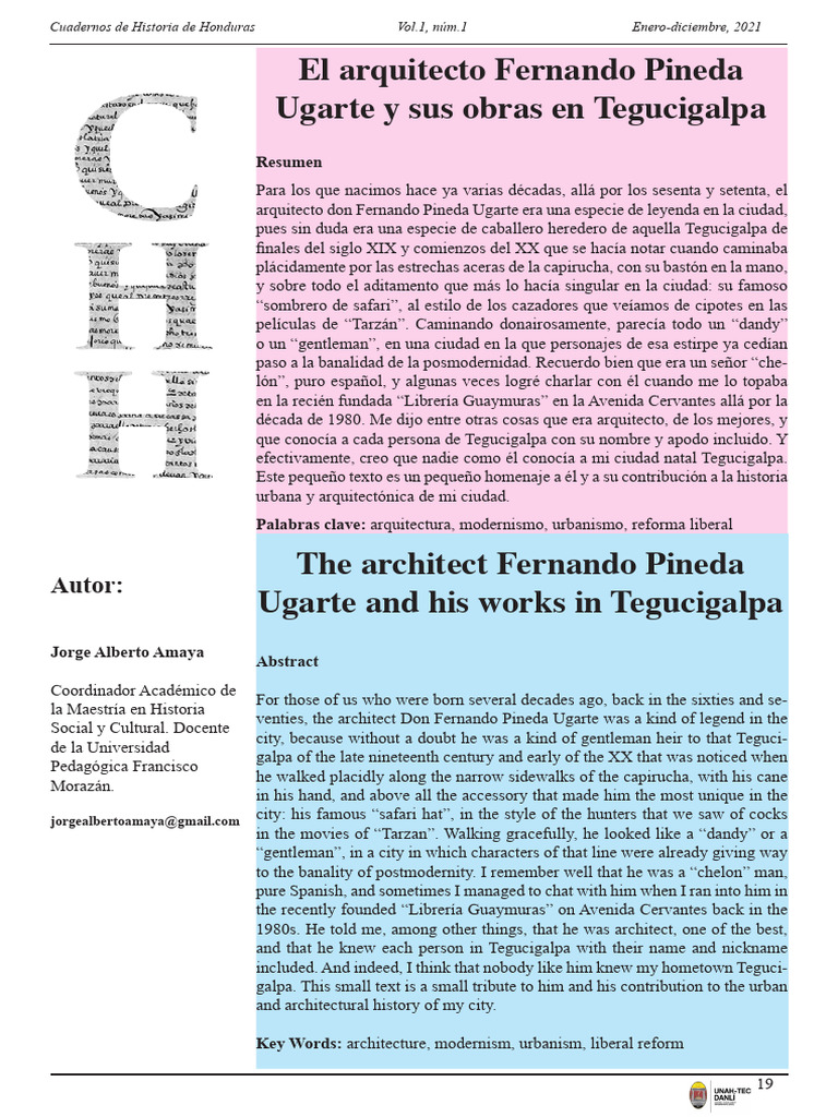 El Arquitecto Fernando Pineda Ugarte Y Sus Obras En Tegucigalpa Pdf